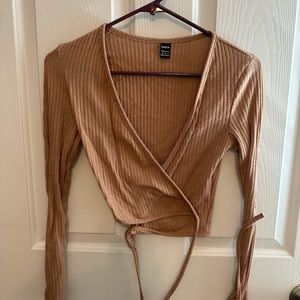 XS tan wrap shirt long sleeve